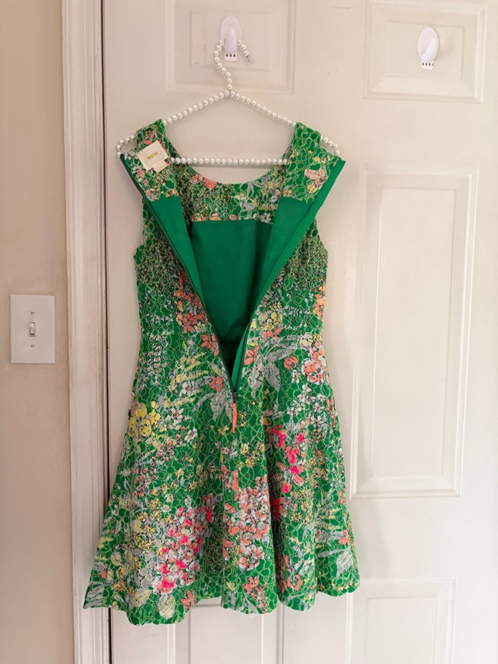 Maeve Green Verbena Lace Textured Sequin Floral Dress Size 2 - Picture 11 of 14